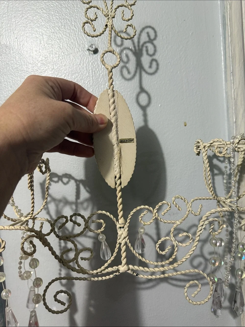 Ivory Filigree Pearl Drop Wall Sconce iron cottagecore vintage